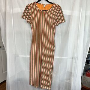 & other stories multicolor rainbow knit beach dress waist tie vacation sz 2